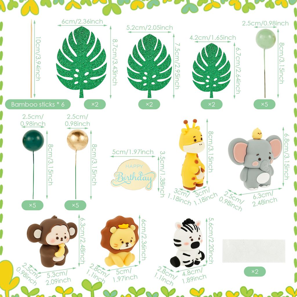 Jungle Safari Animal Cake Topper Lion Giraffe Monkey Elephant for Baby Shower Cake Decoration Holiday Birthday Party Cute Gift