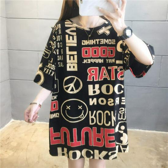 2024 Summer Women's Loose Fit Korean-Style Trendy Half-Sleeve Medium-Length T-Shirts