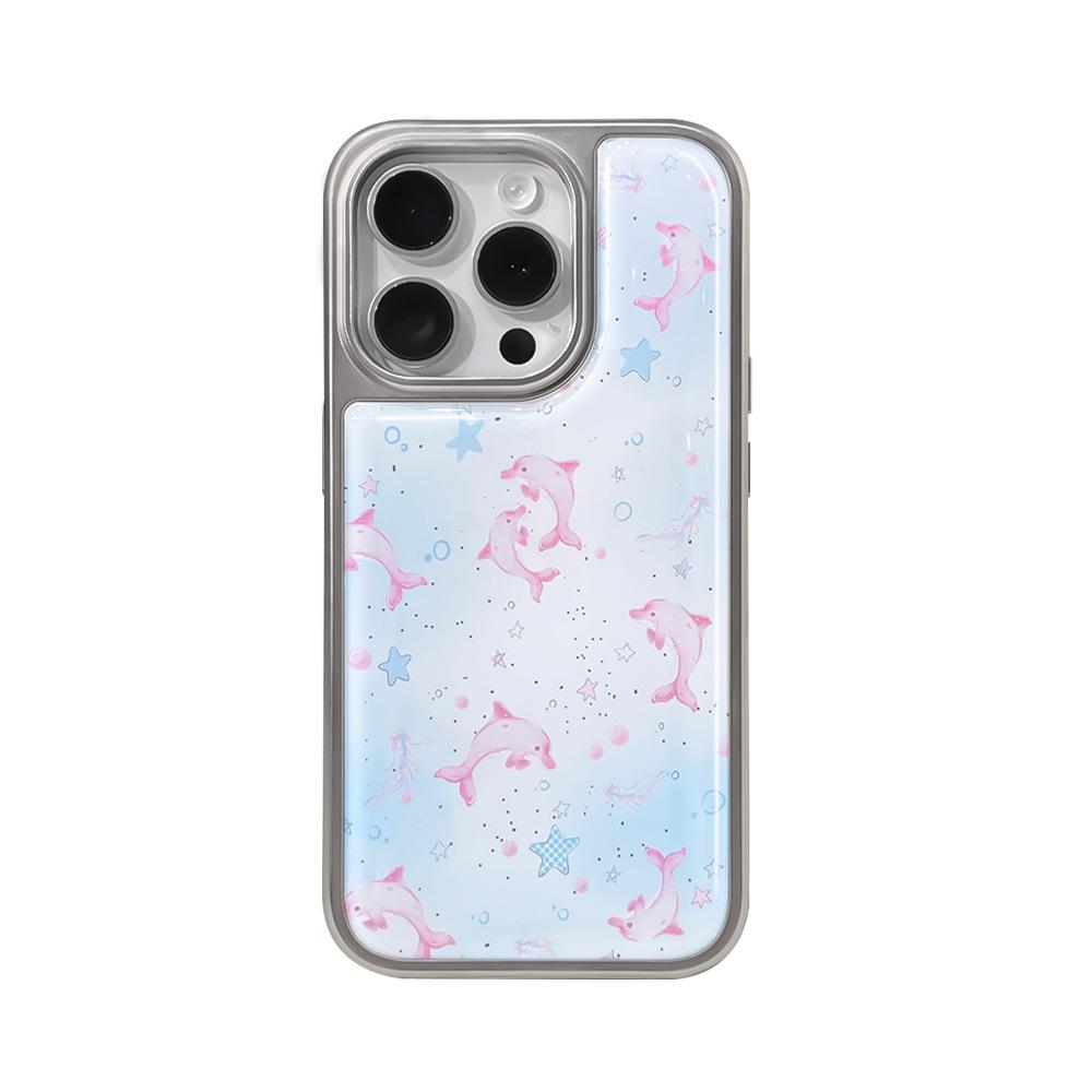 Applicable to iPhone16promax mobile phone case ins wind dolphin electroplating water condensation Apple 14/15pro protective case