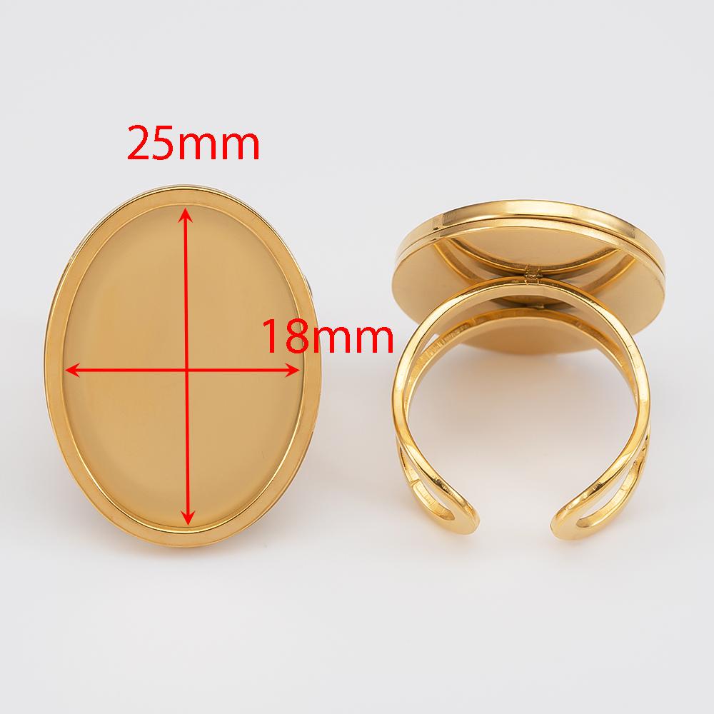 4pcs Stainless Steel Oval Ring Settings 18 25mm Blank Cabochon Trayer Open Rings Epoxy Craft Bases for Bezel Jewelry Making DIY