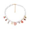 Baroque simple and fashionable imitation pearl alloy dripping oil love heart cherry and other multi-pendant necklace