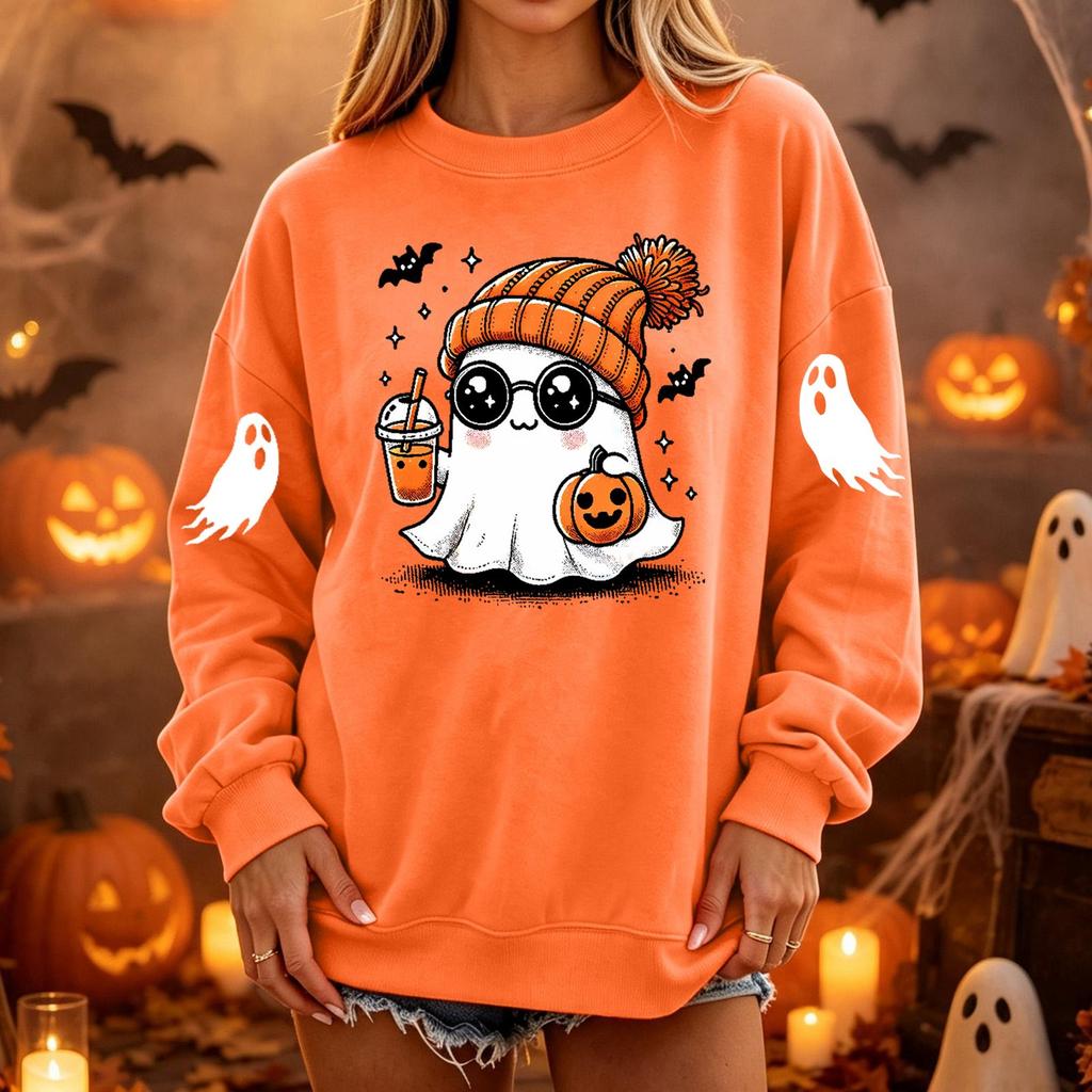 Dame Pullover Sweatshirt Hals Langærmet Løstsiddende Afslappet Farvet Top