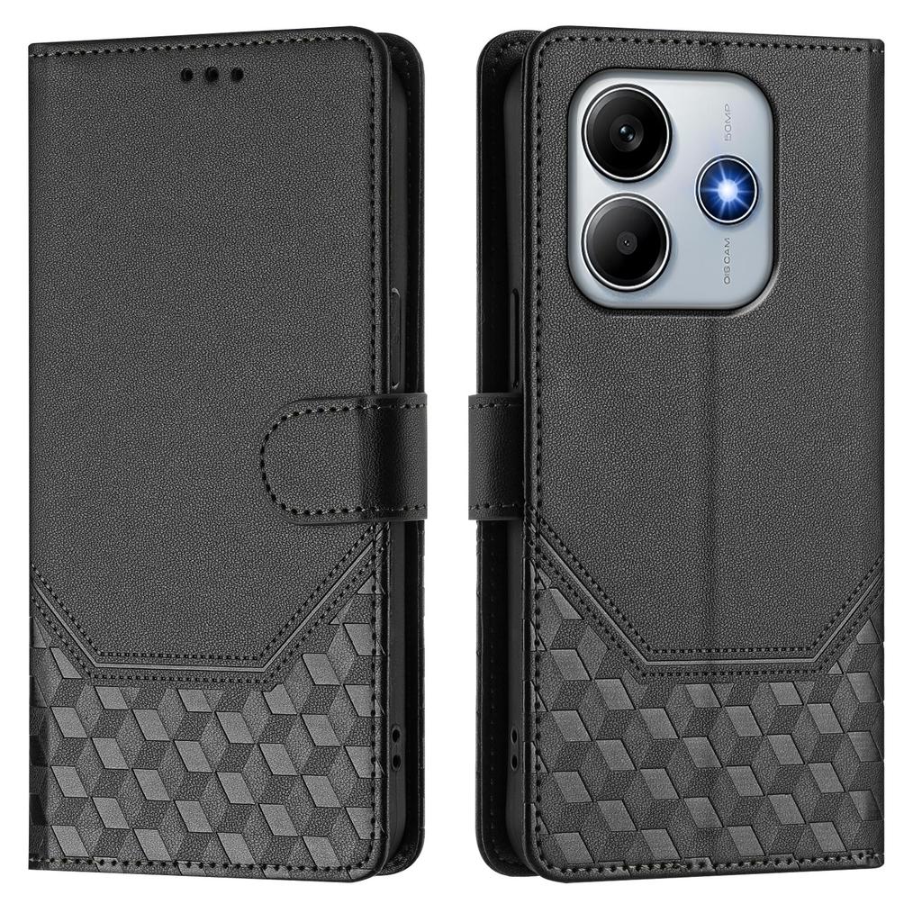For Xiaomi Redmi Note 14 4G (163.25mm) Case Imprinted Honeycomb RFID Blocking Leather Phone Cover with Strap