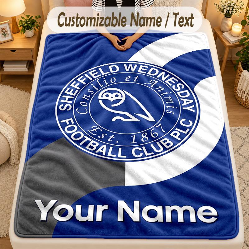Flannel BlanketSheffield Wednesday FC Custom Name Text Personalized Soft Warm Throw Blanket Home Decor Gift