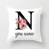 Personalized Name Flower Letter Pillow Case Alphabet Print White Square Pillow Case Dust Cover Bedroom Party Decoration