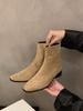 Thick Heel Square Head Korean Small Ankle Boots Women's Shoes 2025 New Spring, Autumn and Winter Velvet Thin Short Boots Martin Boots