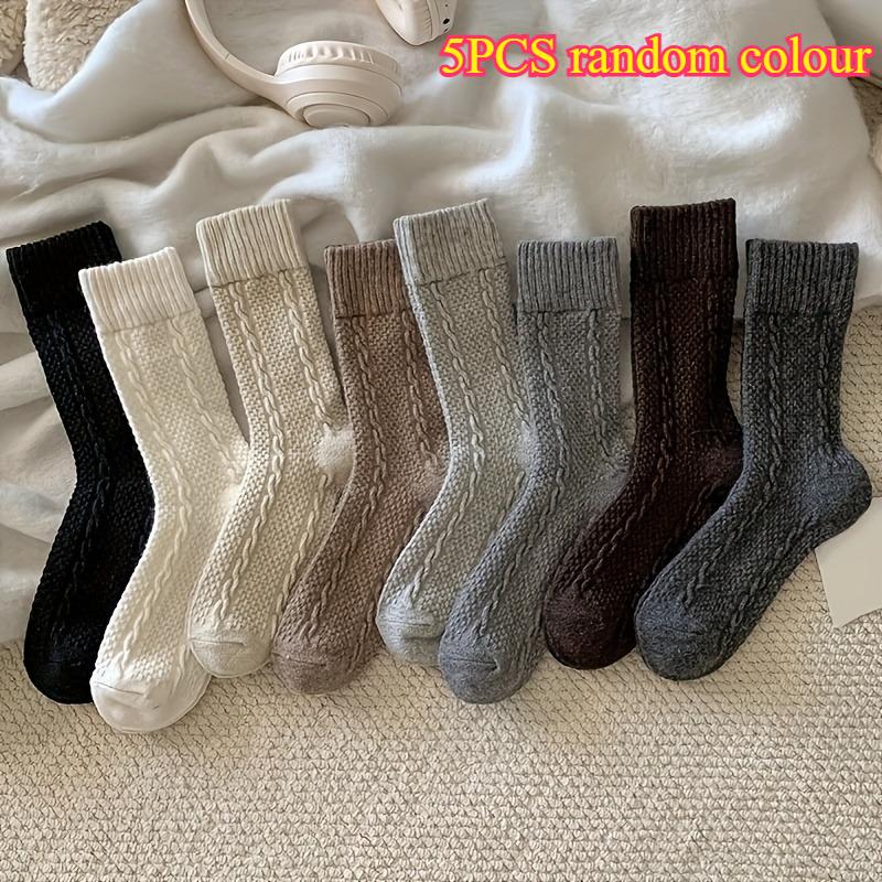 

Набор из 5 пар осенне-зимних универсальных однотонных гольфов выше колена в японском стиле с рельефным узором «косы», толстых и теплых One Size