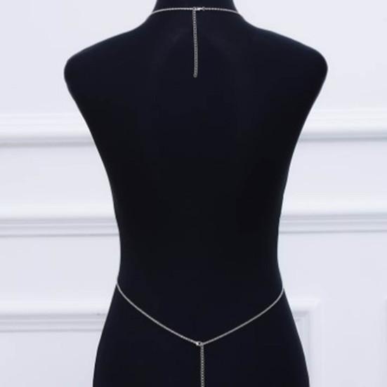 Yousheng Body Chain Sexy Simple Faux Diamond Inlaid Integrated Adjustable Dress Up Gift Lady Cross Bikini Belly Chain Body Jewelry Daily Wear