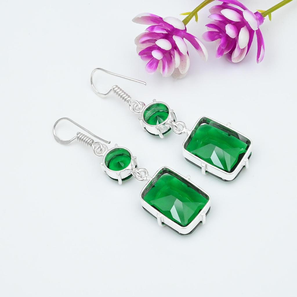 Chrome Diopside Handmade Gemstone Earrings, 925 Solid Sterling Silver Earrings, Unique Design Jewelry Earrings