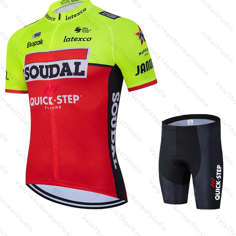 Quick Step Cycling Jersey Set Short Sleeve and Bib Shorts Pro Race Bicycle MTB Ropa Maillot Cycling Clothes Quick-drying