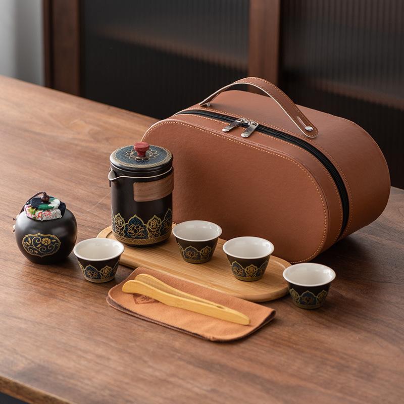 Japanese Outdoor Travel Kung Fu Tea Set Brewing Teapot Ceramic Kuaike Tea Cup Tea Tray Portable Business Gift