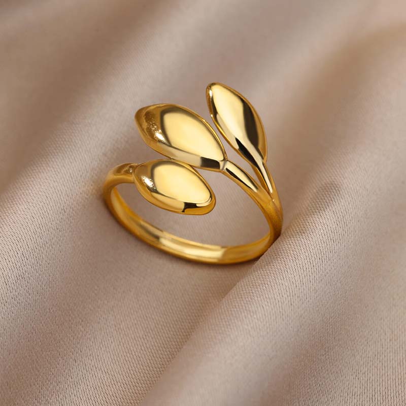 

Stainless Steel Metal Leaf Open Ring For Women Fashion Gold Color Geometric Adjustable Ring Aesthetic Zircon Party Gifts