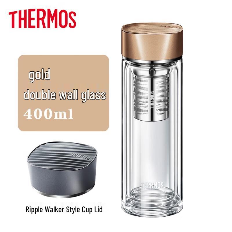 Thermos Water Ripple Double-Layer Glass Tea Cup 400ml