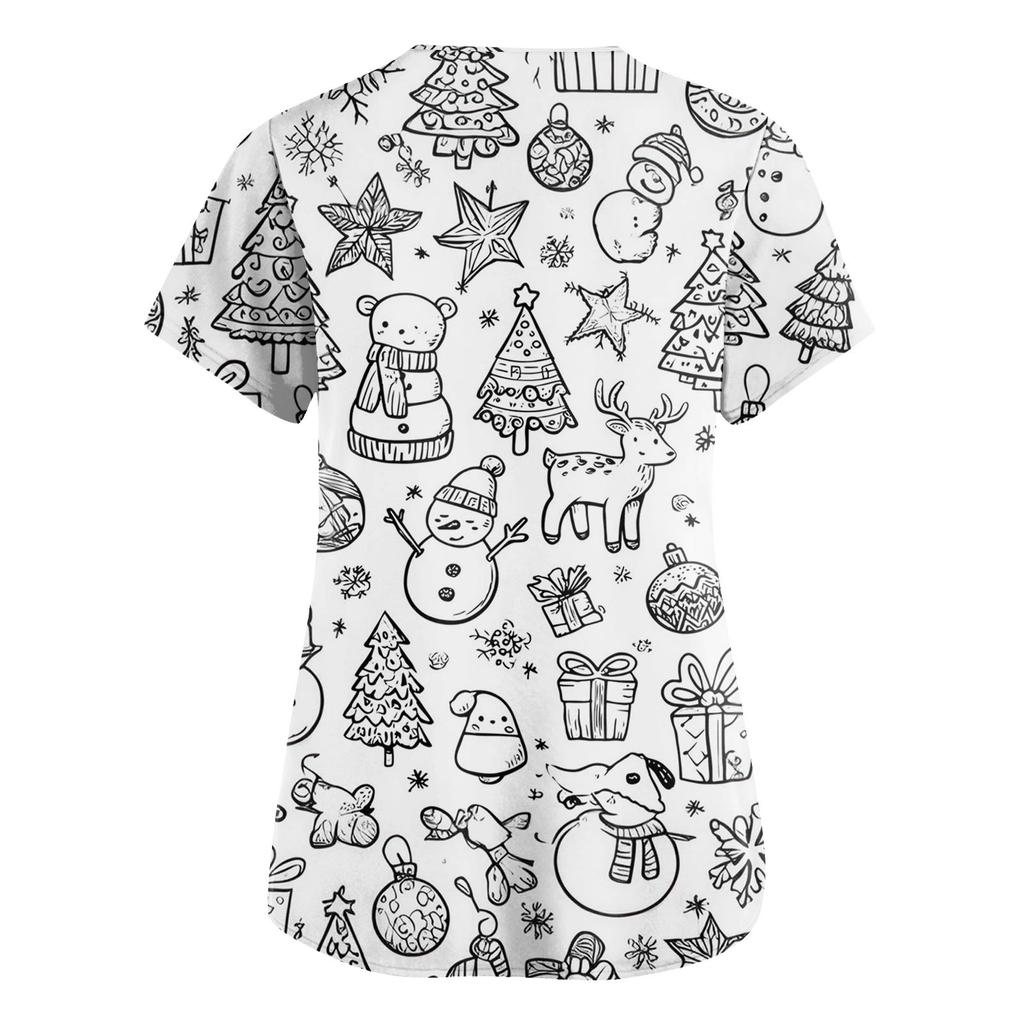 Damenmode V-Ausschnitt Kurzarm Overalls mit Taschen Print Tops Kleidung