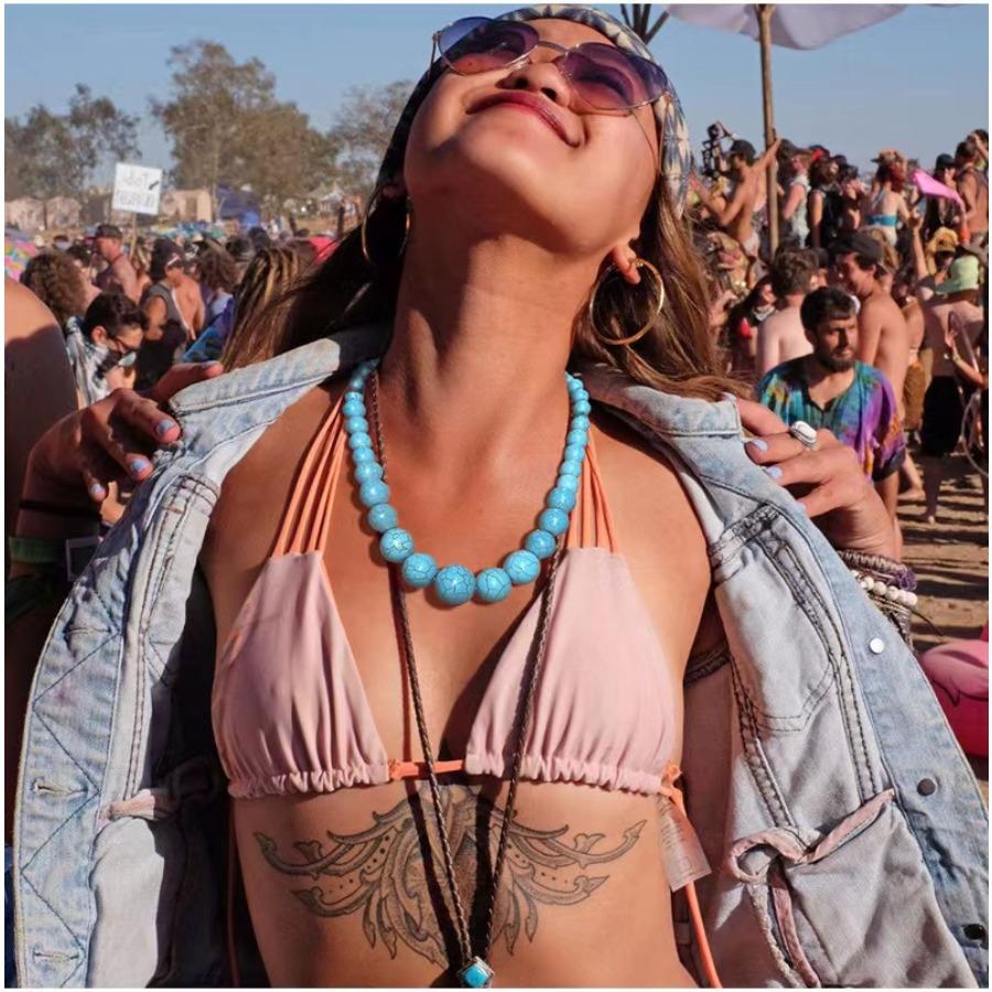 JMXD-European and American Fashion Beaded Necklace Turquoise Collarbone Chain Ethnic Style Female Retro Vacation Necklace