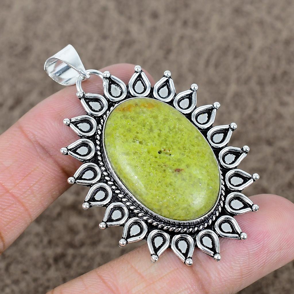Swiss Green Opal Gemstone 925 Sterling Silver Jewelry Pendant 2.25" KKG-744