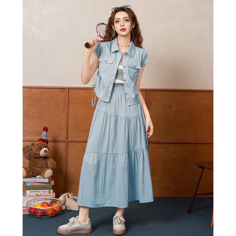 TERRE BLEUE Women's Summer Commuter Shirt & Skirt Set