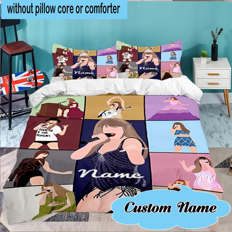 Custom Name Top singer Taylor Bedding Set 3pcs, Bedding Set Including 1pc Duvet Cover And 2pcs Pillowcases for Bedroom, Dormitory Gift