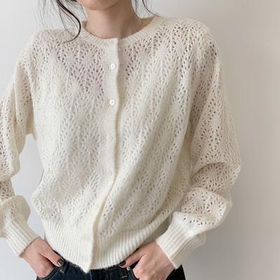 Thin Knit Cardigan Japanese Style Soft Girl Hollow Out Sweater Coat Loose Base Layer Top Shawl Air Conditioning Shirt