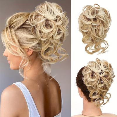 Messy Curly Donut Hair Bun Updo With Elastic Band, Synthetic Hair Bun Hair Extension Piece Suitable For Women Hair Accessories