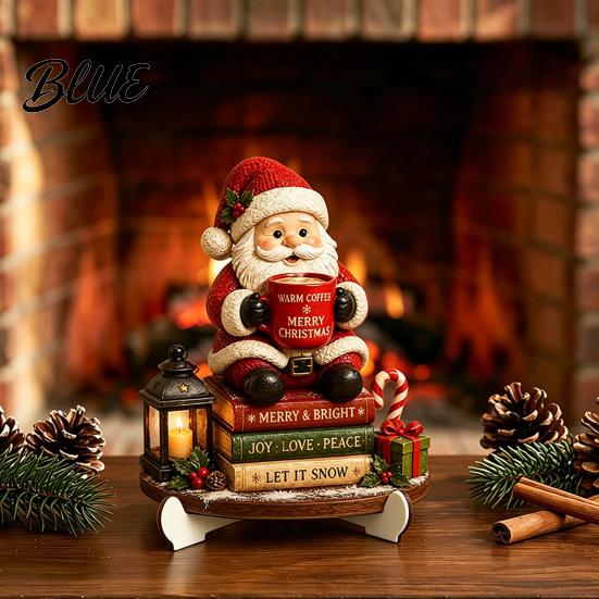 Indoor Outdoor Christmas Sign Wooden Table Sign 2D Flat Santa Claus/Snowman Reading Desktop Ornament Decorative Signage with Stand Holiday Tabletop