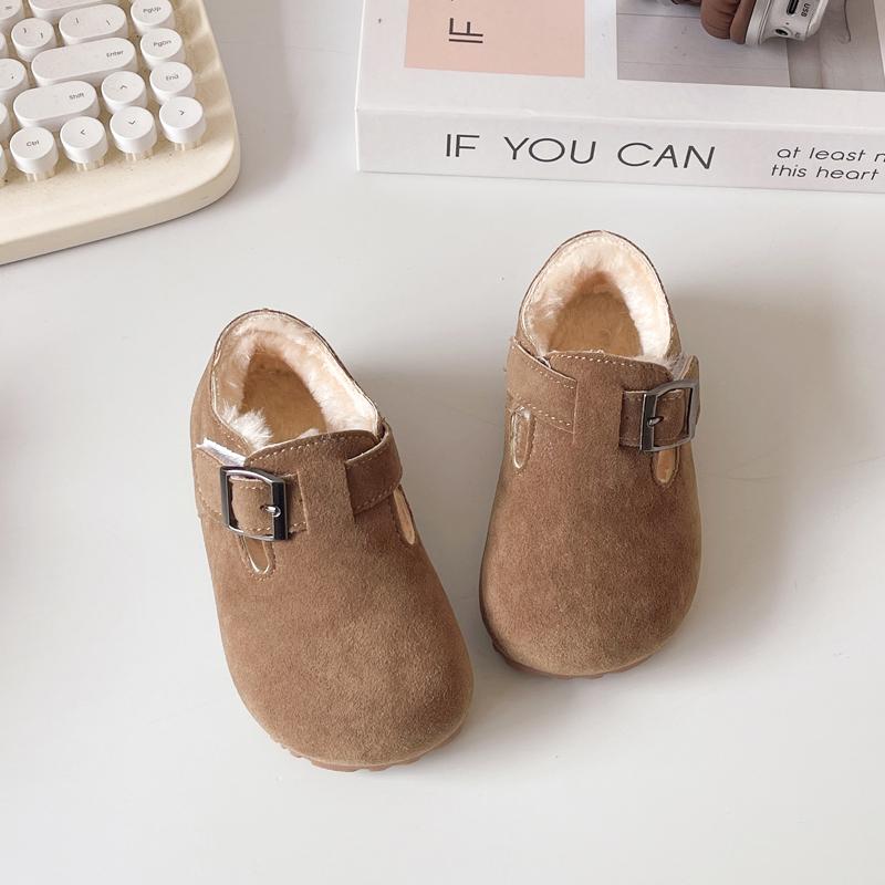 Children Plush Leather Shoes Girls Boys Cotton Shoes Soft Bottom Keep Warm Anti-slippery Kids Flats Shoes 2024 Winter New