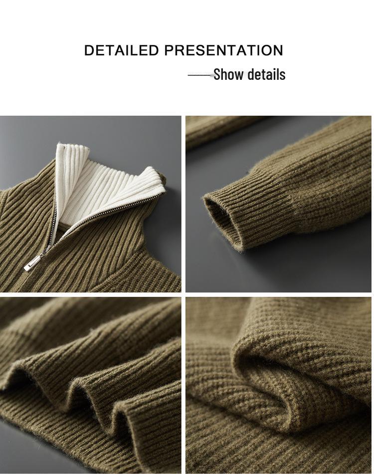 Men's Fashion Versatile Half-Zip 100% Wool Color Block Sweater
