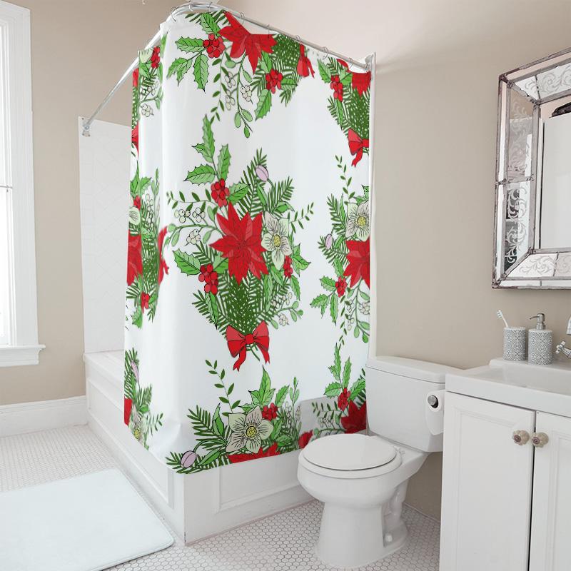 TU Floral Shower Curtain Botanical Greenery Plants Pattern Bathroom Decor Nature Theme Washable Fabric Liner