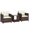 Rattan Bistro Set 3 Piece Garden Furniture Set With 2 Armchairs 2 Tier Glass Table Removable Seat Cushions Cream White