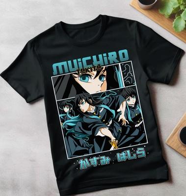 T-shirt Muichiro Tokito Kimetsu no Yaiba Demon Slayer Anime Maglietta Nera Tutte le Taglie