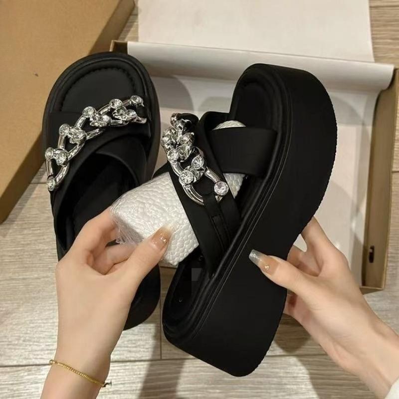 High-heel Flip-flops for Women - New Style Casual Beach Shoes - Single-strap Shoes 35