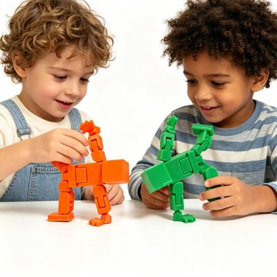 3D Printed Cube Robot Figurine Movable Joints Cube Man Stress Relief Toy Home Office Desktop Decoration Ornament