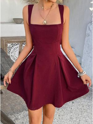 2026 Elegantes einfarbiges ärmelloses Damen-Kurzkleid mit Spaghettiträgern