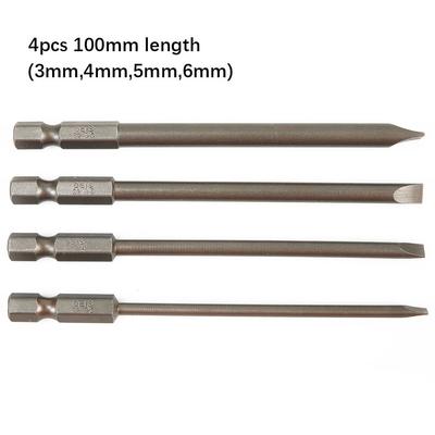 1/4\" Screwdrivers Bits 100mm 3mm-6mm Flat Head Hex
