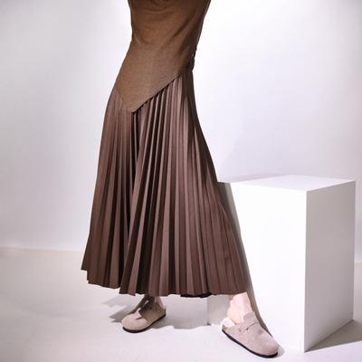 Tweed Skirt Pleated Midi Style Summer Thickened Drape Good Solid Color Slim Long Skirt
