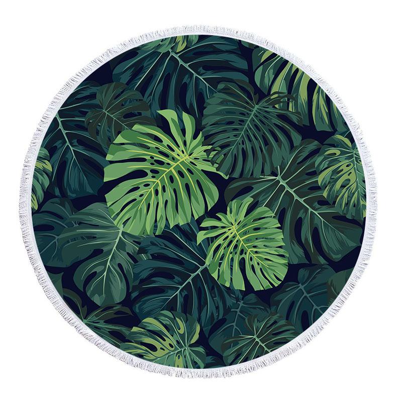 Asciugamano da Spiaggia Rotondo con Foglie Tropicali e Fiori in Microfibra per Soggiorno Decorazioni per la Casa Asciugamani da Bagno Stile Boho