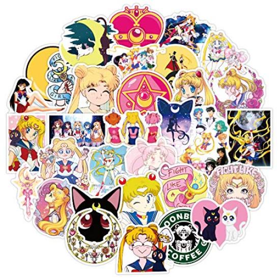 Sailor Moon Aufkleber Wasserdicht Sailor Moon Pretty Guardian Aufkleberpack für und Mehr Set, 100-teiliges Set, Abziehbilder, Koffer, Laptops, Fahrräder, Helme,