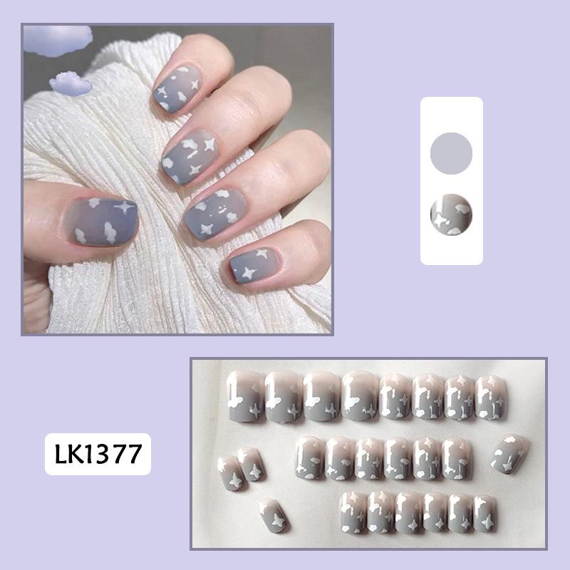 24Pcs Purple Bunny Design Full Coverage Press On Nails Artificial Removable Fake Nail Art Acrylic False Nails Finished