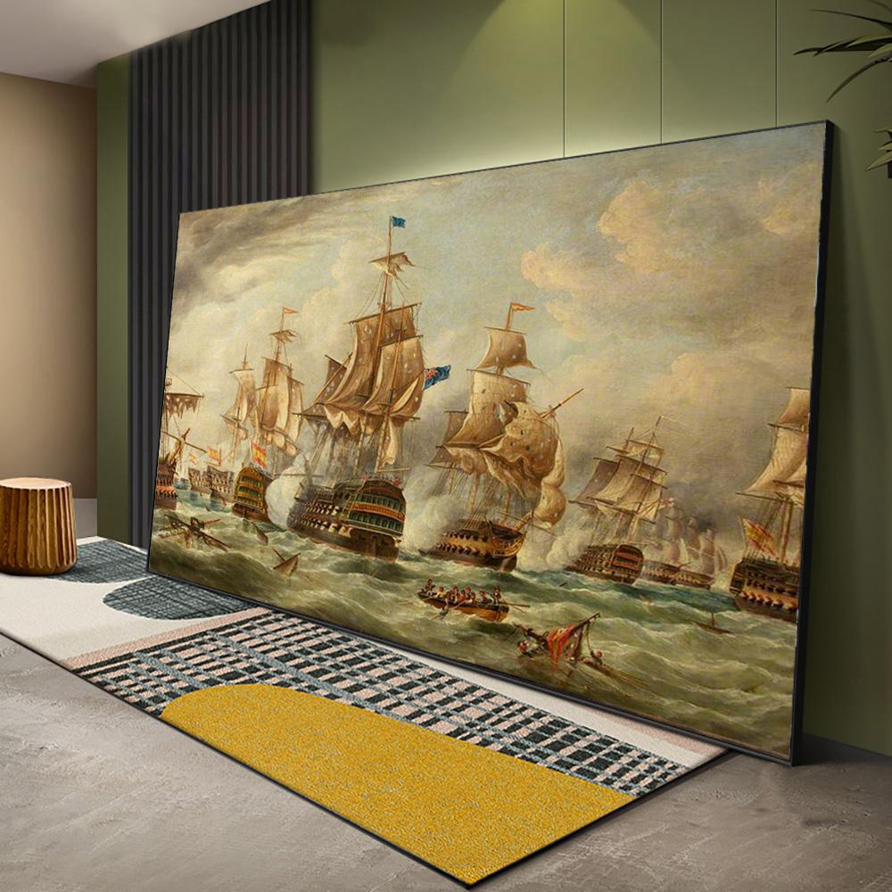 Vintage Oil Painting Poster The Battle of Trafalgar Painting Wall Art Prints Canvas Painting for Gallery Home Living Room Decor