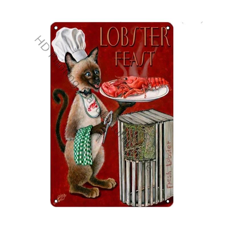Cat Cooking Diner Metal Tin Sign Vintage Style Coffee Tin Plaque Metalen Poster Kitchen Restaurant Cafe Decor Advertise Plate