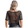 Damen Neon 80er Disco Fischernetz T-Shirt Kurzarm Ausgeschnitten Netz Crop Top