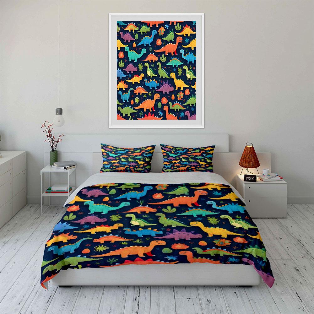 Playful dinosaurs frolic joyfully. Bedding sets Duvet covers Pillowcases(1* Duvet Cover 2* Pillowcases without duvet insert)
