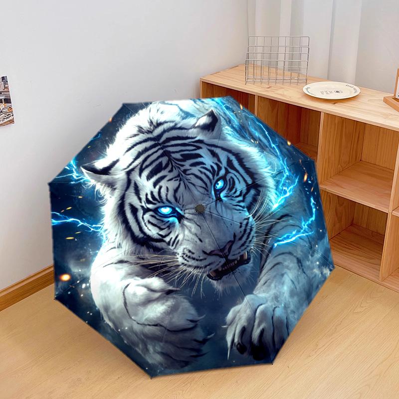 1 PC Automatic Folding Umbrella - Electric Tiger Pattern, Portable & Foldable Design with 8 Ribs, Christmas Birthday Gifts