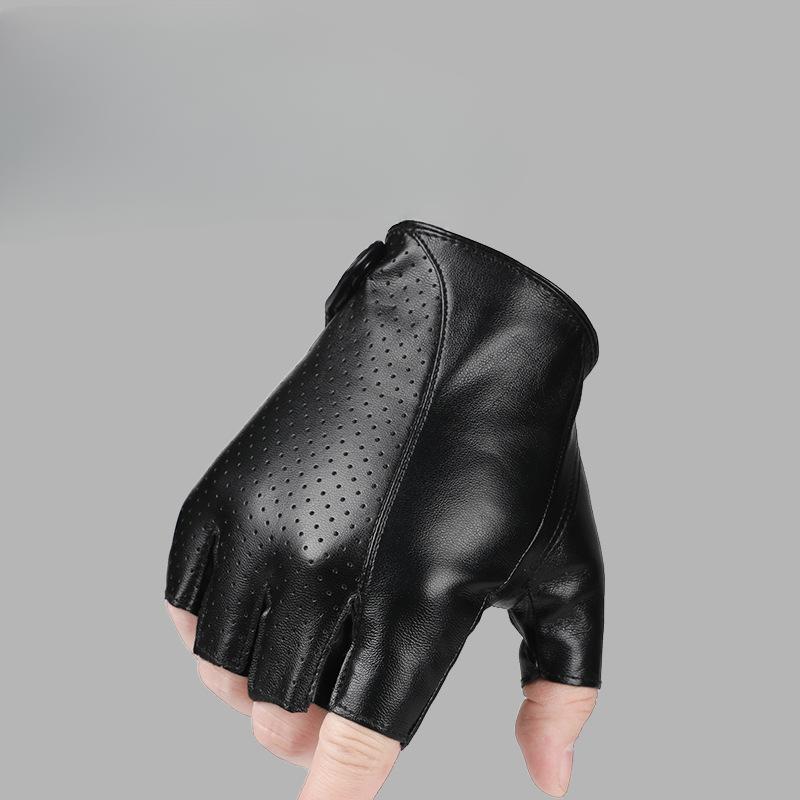 Leather Gloves Men's Short Gloves Driving and Riding Outdoor Street Performance Breathable Motorcycle Fitness Half Finger Gloves