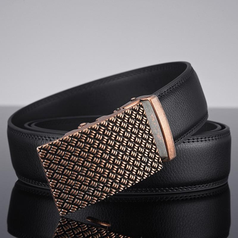 Men'S Leather Automatic Buckle Belt, Business Two-Layer Cowhide Antique Men'S Belt