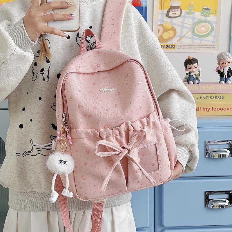 Cute Bowknot Backpack for Women Large Capacity Nylon School Backpack Kawaii Travel Daypack Casual College Bookbag