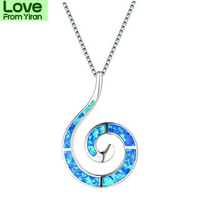 Blaike Azul Océano Blanco Ópalo de Fuego Para Mujer Colgante de Caracola Collares de Ola Gargantilla Espiral de Color Joyería Fina Femenina Colgante de Moda