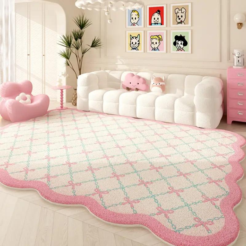 Uroczy dywan z haftowaną wstążką, Miękka i ciepła mata podłogowa do salonu, Mata podłogowa do dekoracji pokoju dziewczynki, Dekoracja domu