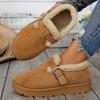 Cozy Fleece-Lined Ankle Boots - Women's Casual Mid Heel Platform Shoes - Round Toe Fabric Upper, Rubber Sole for Winter Warmth with Buckle Closure