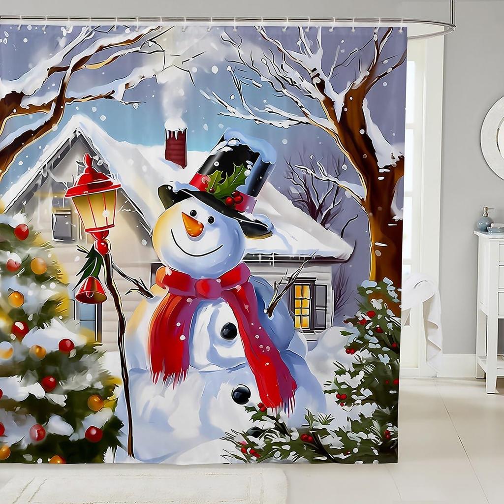 3DCute Cat Shower Curtain Christmas New Year Theme Bathroom Curtains for Kids Boys Girls Teens Lovely Kitty Decor Winter Holid